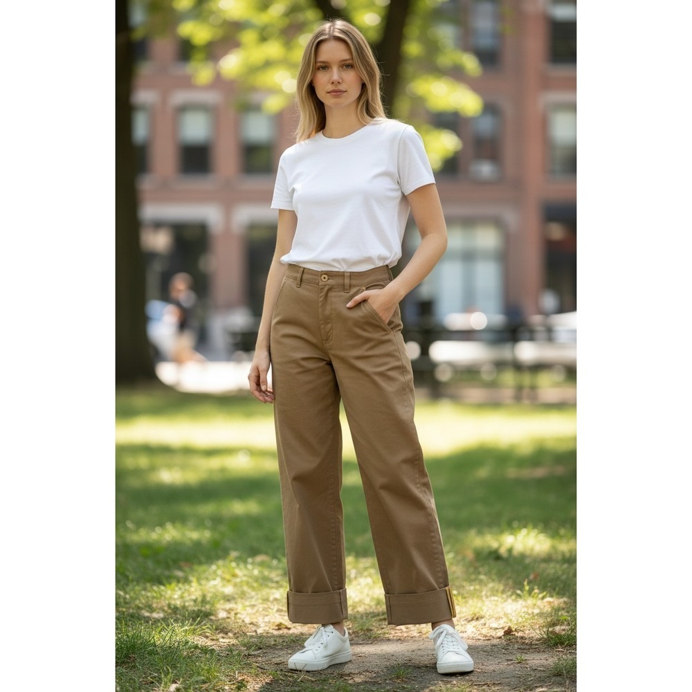 Acne Studios Madya Chino Pants Wide Leg Hi Rise Womens 36 (26x27.75) Khaki Brown